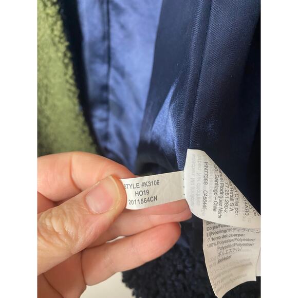 J CREW COAT TEDDY SHERPA LONG COLORBLOCK NAVY WHITE OLIVE GREEN LONGLINE CREAM - Picture 7 of 11